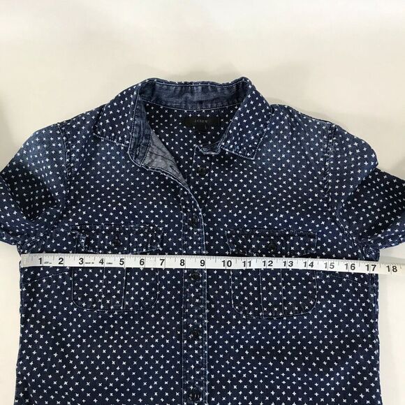 J. Crew Keeper Chambray Shirt Women's Size 0 Star Dot 100% Cotton Casual - Picture 8 of 12